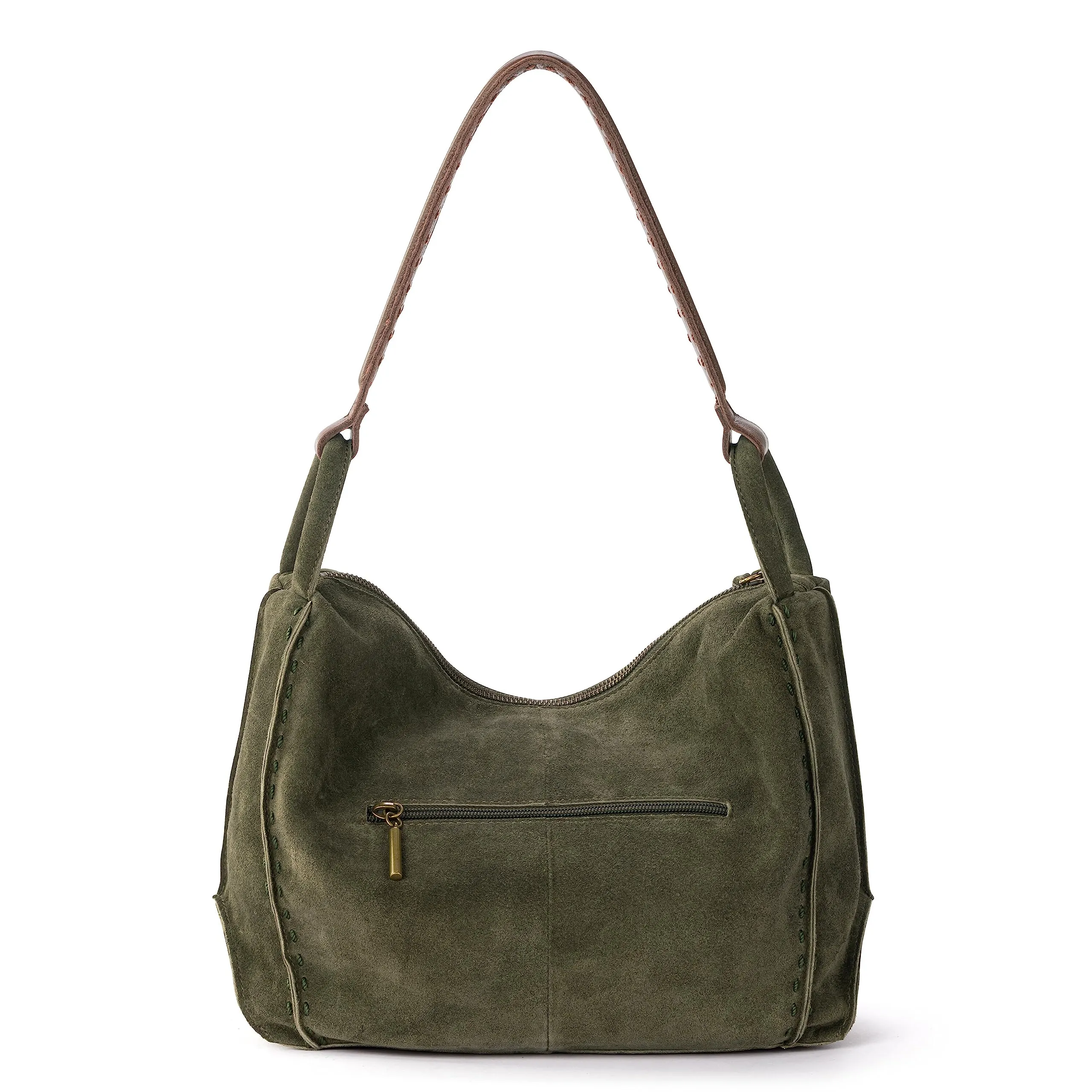 The Sak Los Feliz Hobo in Leather, Lined Shoulder Purse, Moss Suede