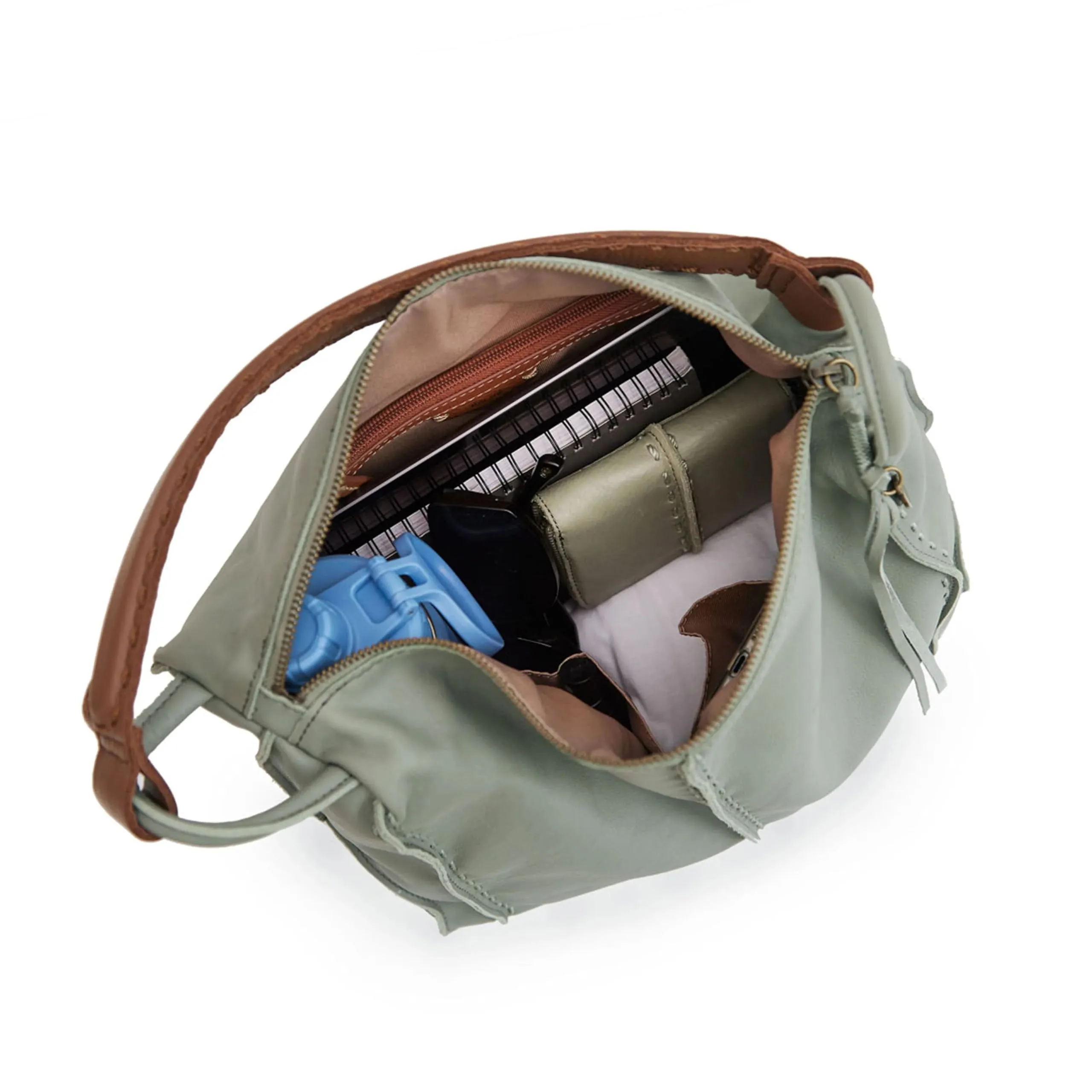 The Sak Los Feliz Hobo in Leather, Lined Shoulder Purse, Moss Suede