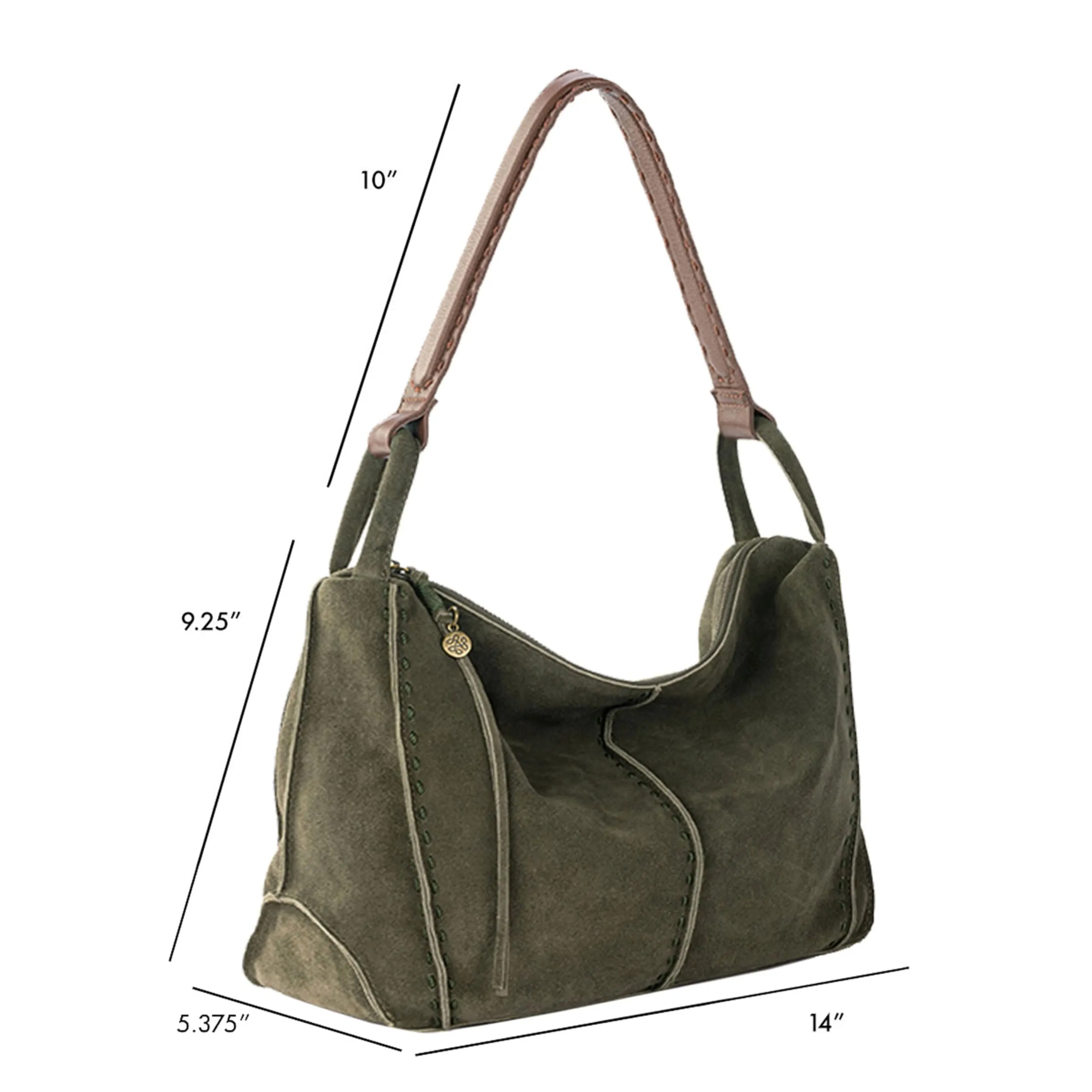 The Sak Los Feliz Hobo in Leather, Lined Shoulder Purse, Moss Suede