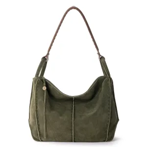 The Sak Los Feliz Hobo in Leather, Lined Shoulder Purse, Moss Suede