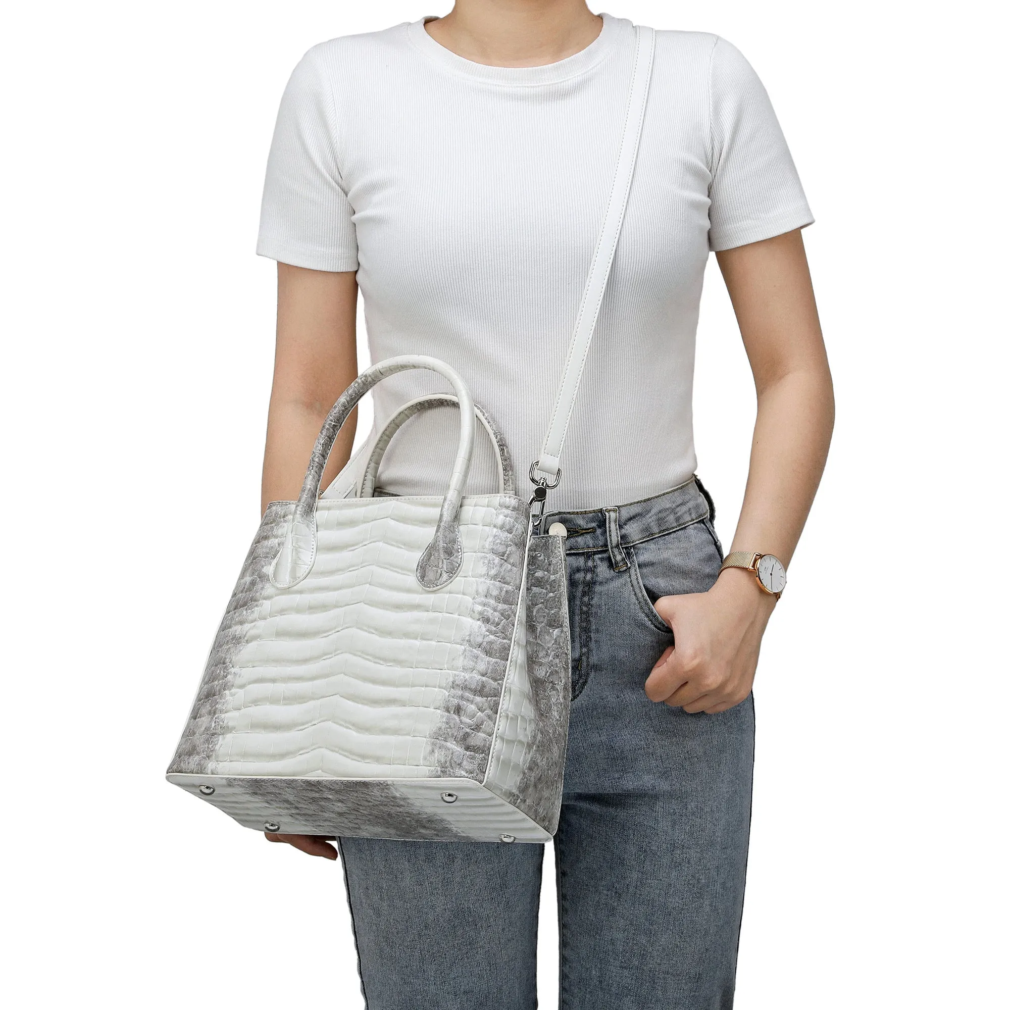 Tiffany & Fred Alligator Embossed Leather Top-handle/Shoulder Tote Bag