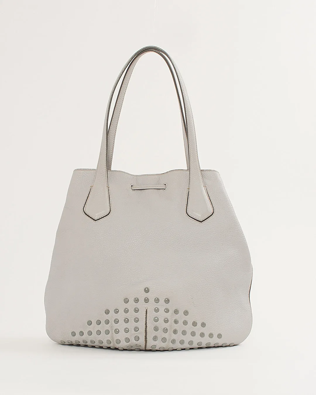 Tod's Cloud Grey Leather Studded Hobo Shoulder Bag