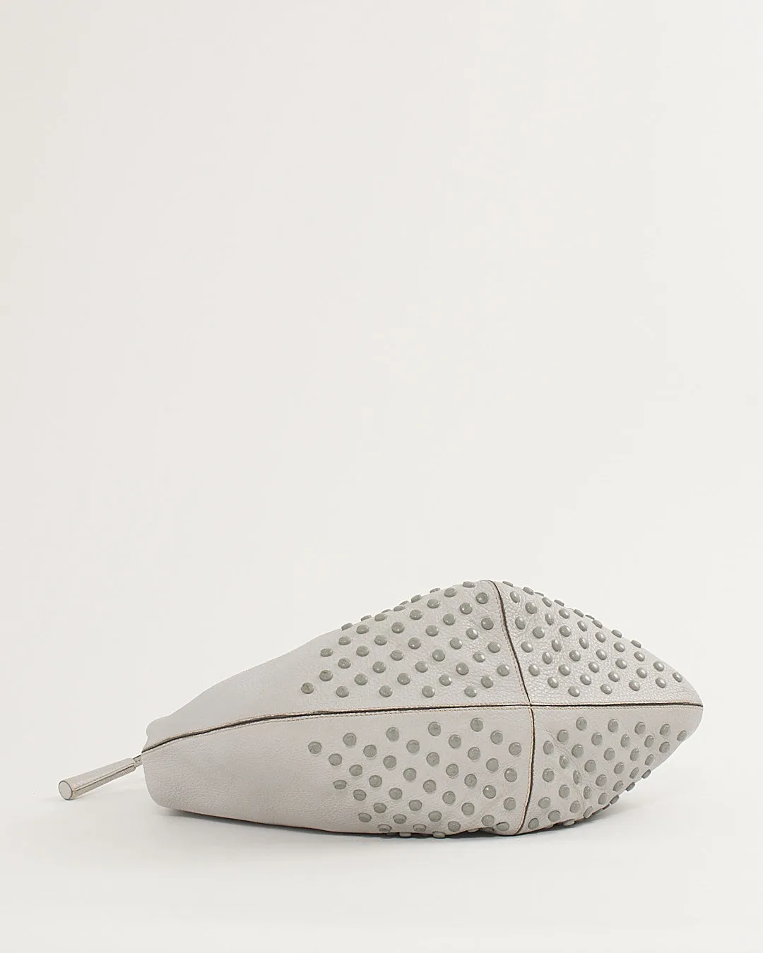 Tod's Cloud Grey Leather Studded Hobo Shoulder Bag