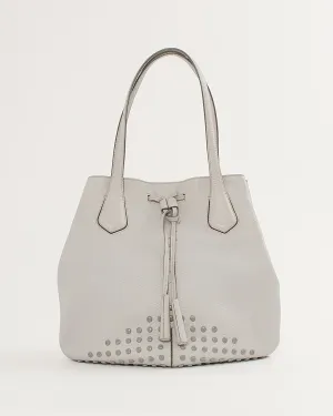 Tod's Cloud Grey Leather Studded Hobo Shoulder Bag