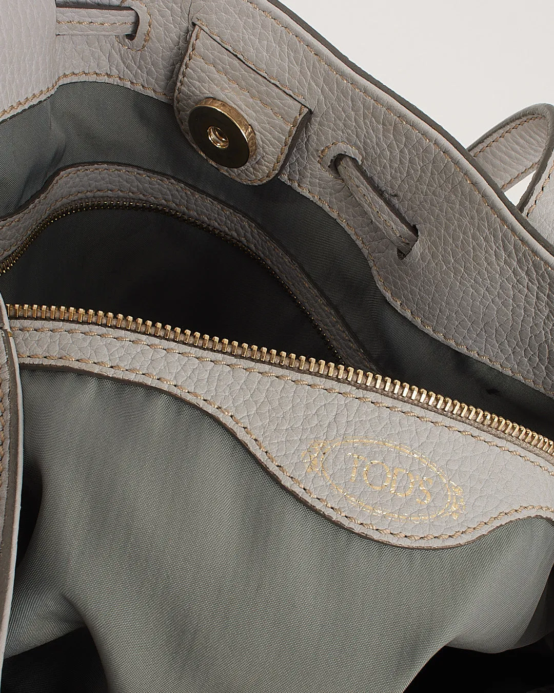 Tod's Cloud Grey Leather Studded Hobo Shoulder Bag