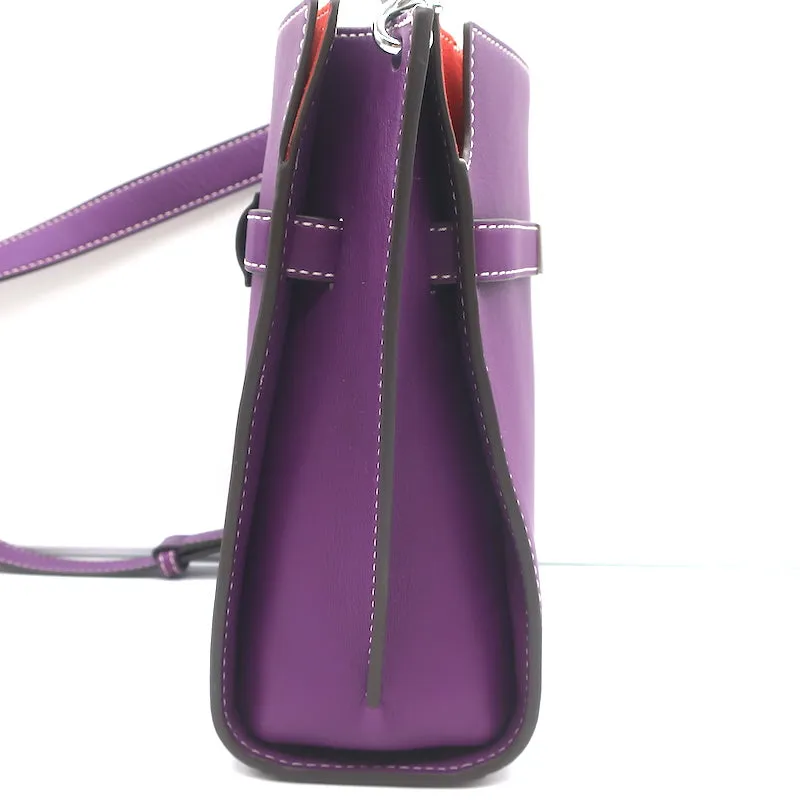 Tory Burch Lee Radziwill Double Bucket Bag Purple Leather Medium Crossbody