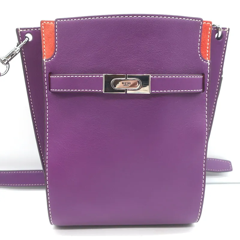 Tory Burch Lee Radziwill Double Bucket Bag Purple Leather Medium Crossbody