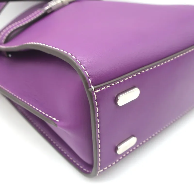 Tory Burch Lee Radziwill Double Bucket Bag Purple Leather Medium Crossbody
