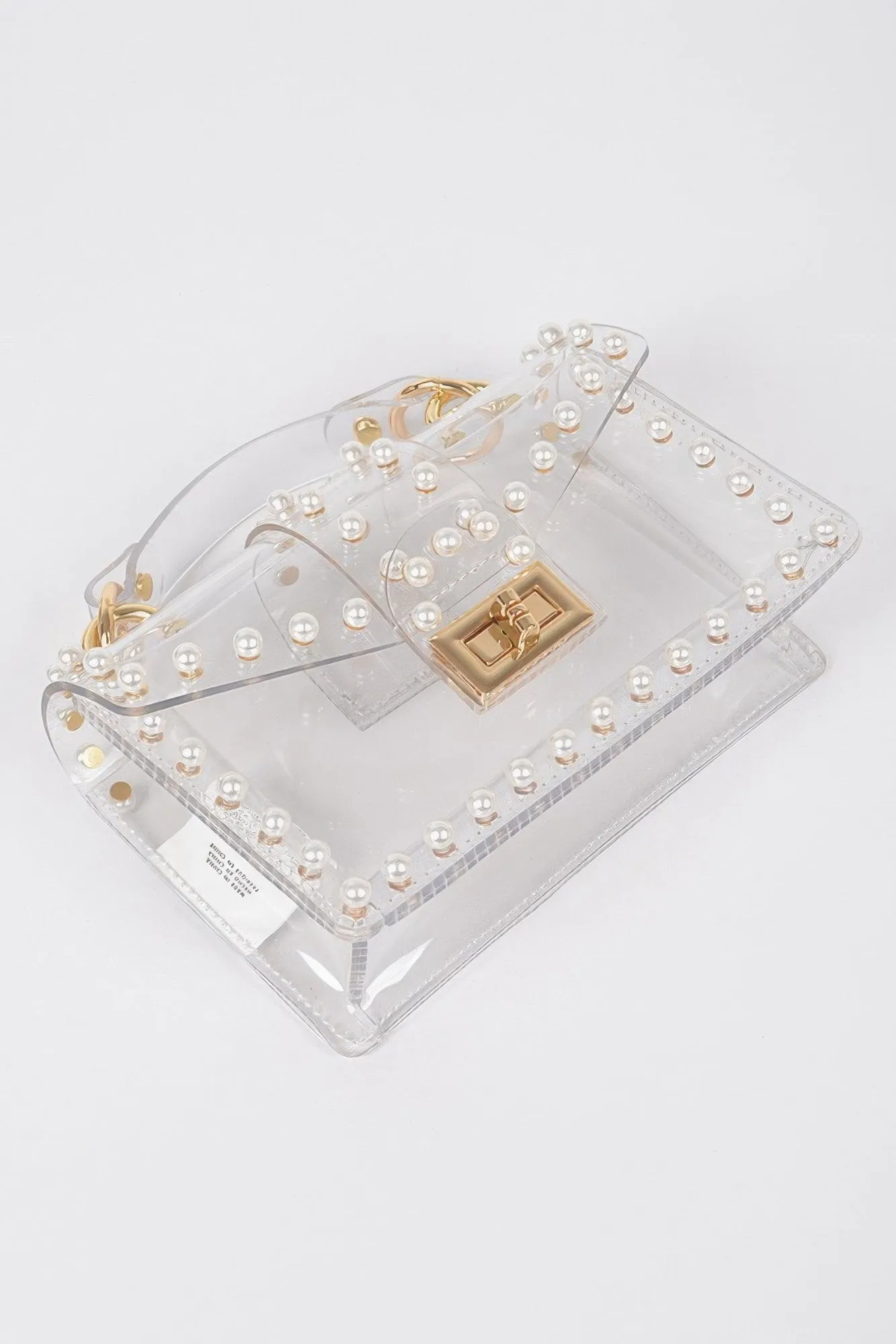 Transparent Single Handle Clutch W/faux Pearl