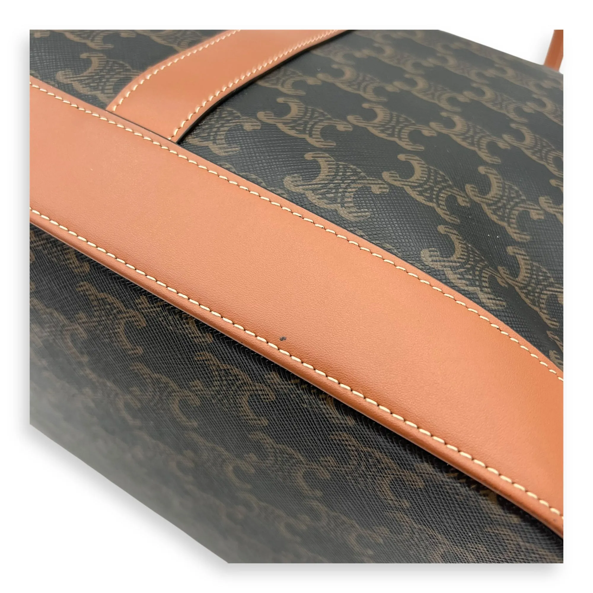 Triomphe Tote Bag Brown in Coated Canvas, Gold hardware
