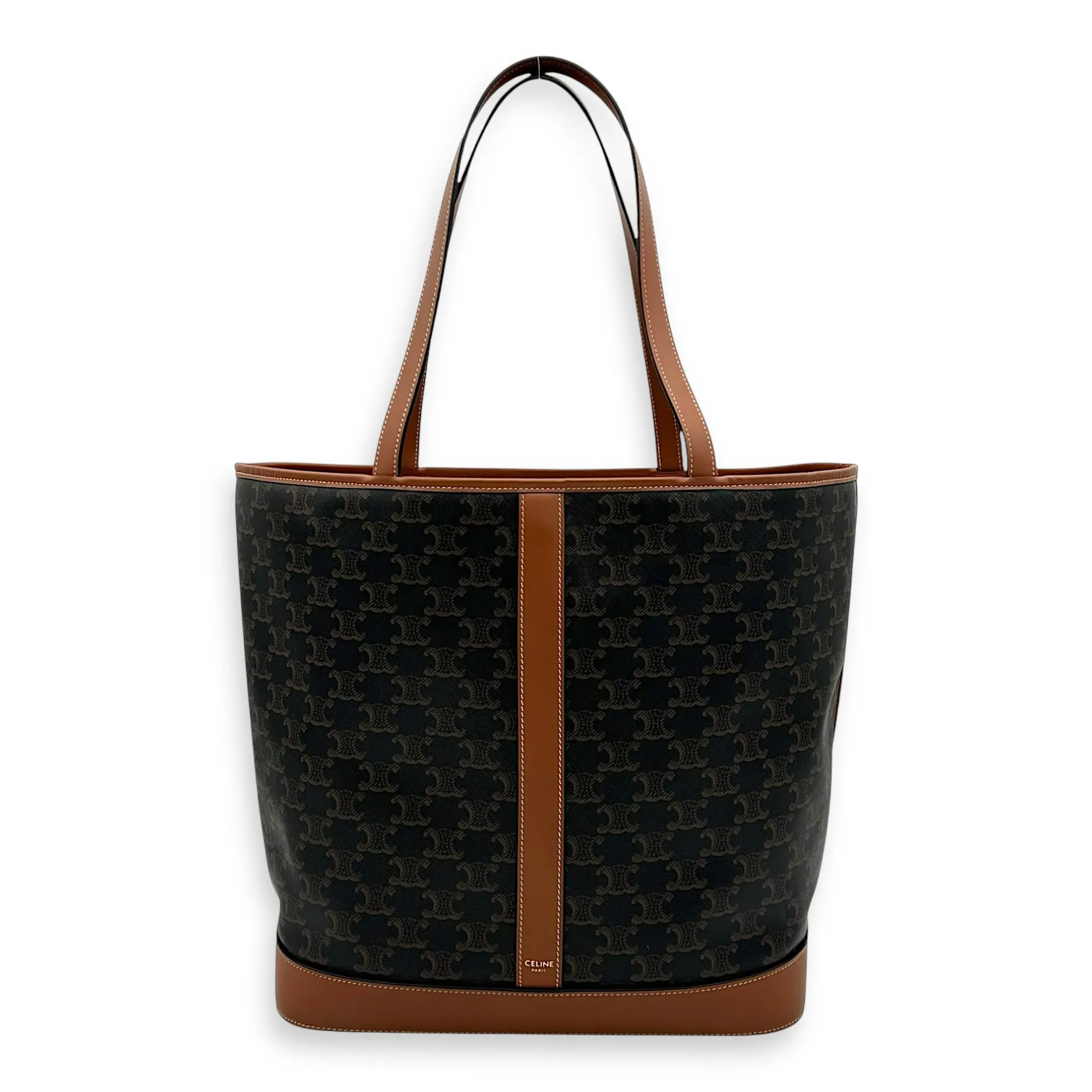Triomphe Tote Bag Brown in Coated Canvas, Gold hardware