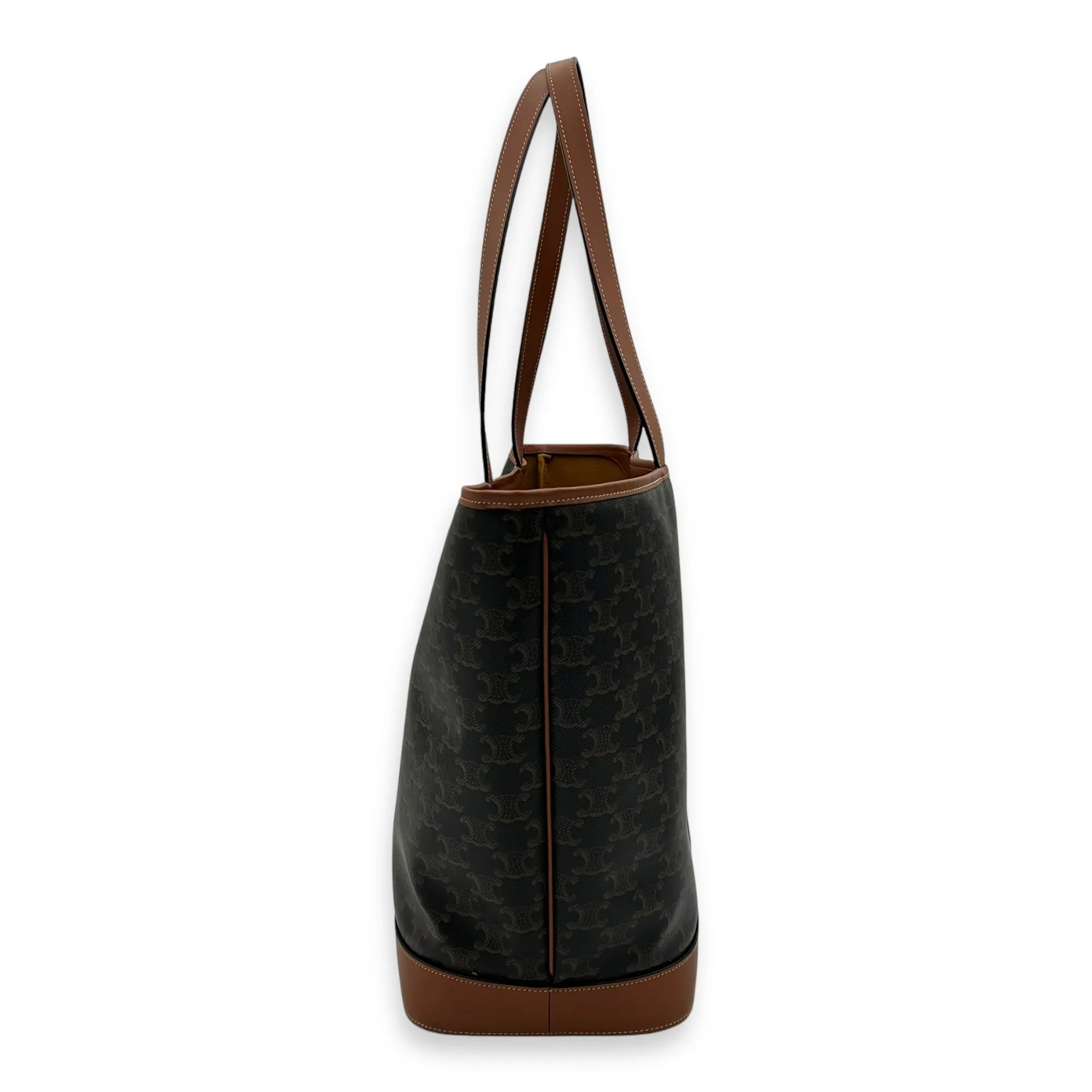 Triomphe Tote Bag Brown in Coated Canvas, Gold hardware