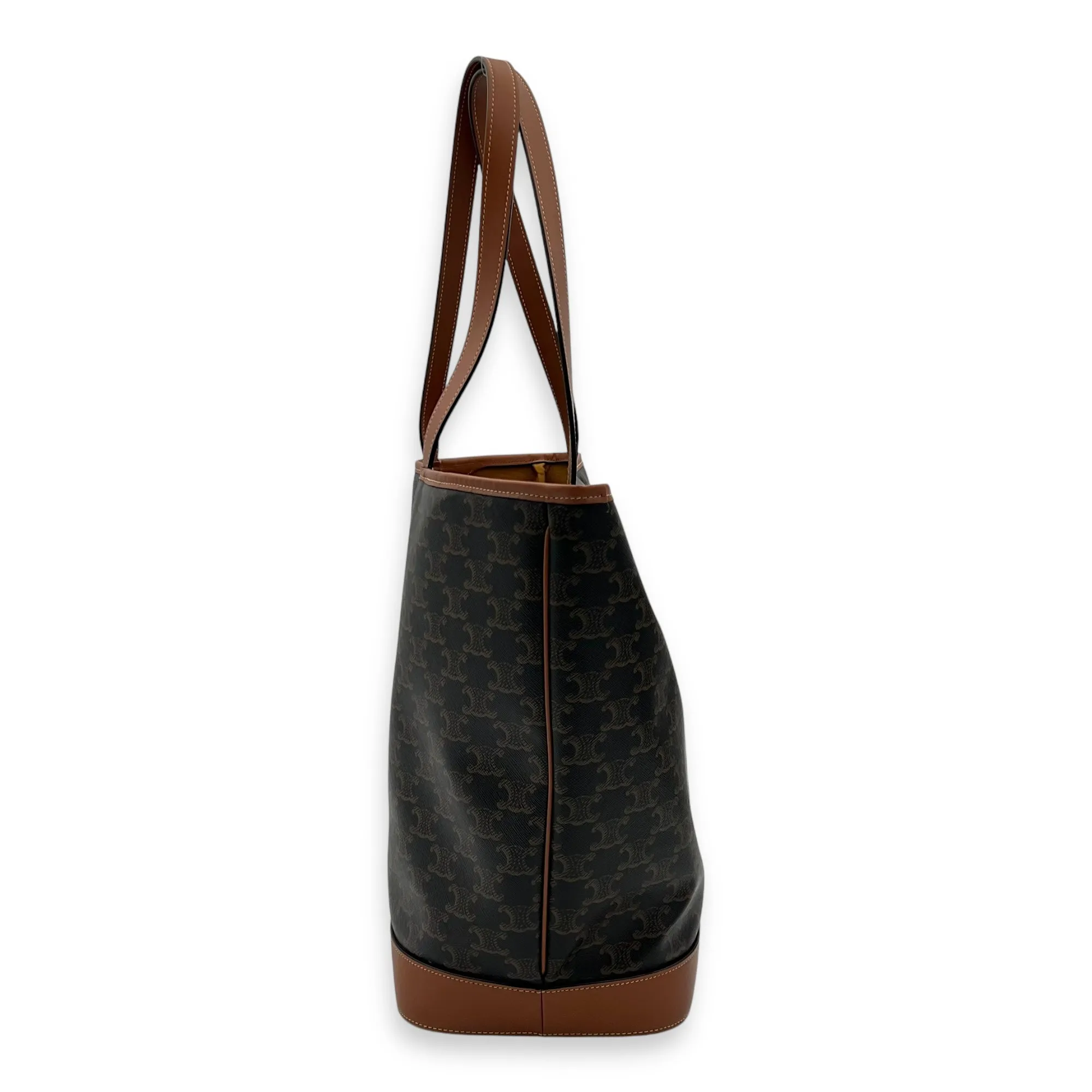 Triomphe Tote Bag Brown in Coated Canvas, Gold hardware
