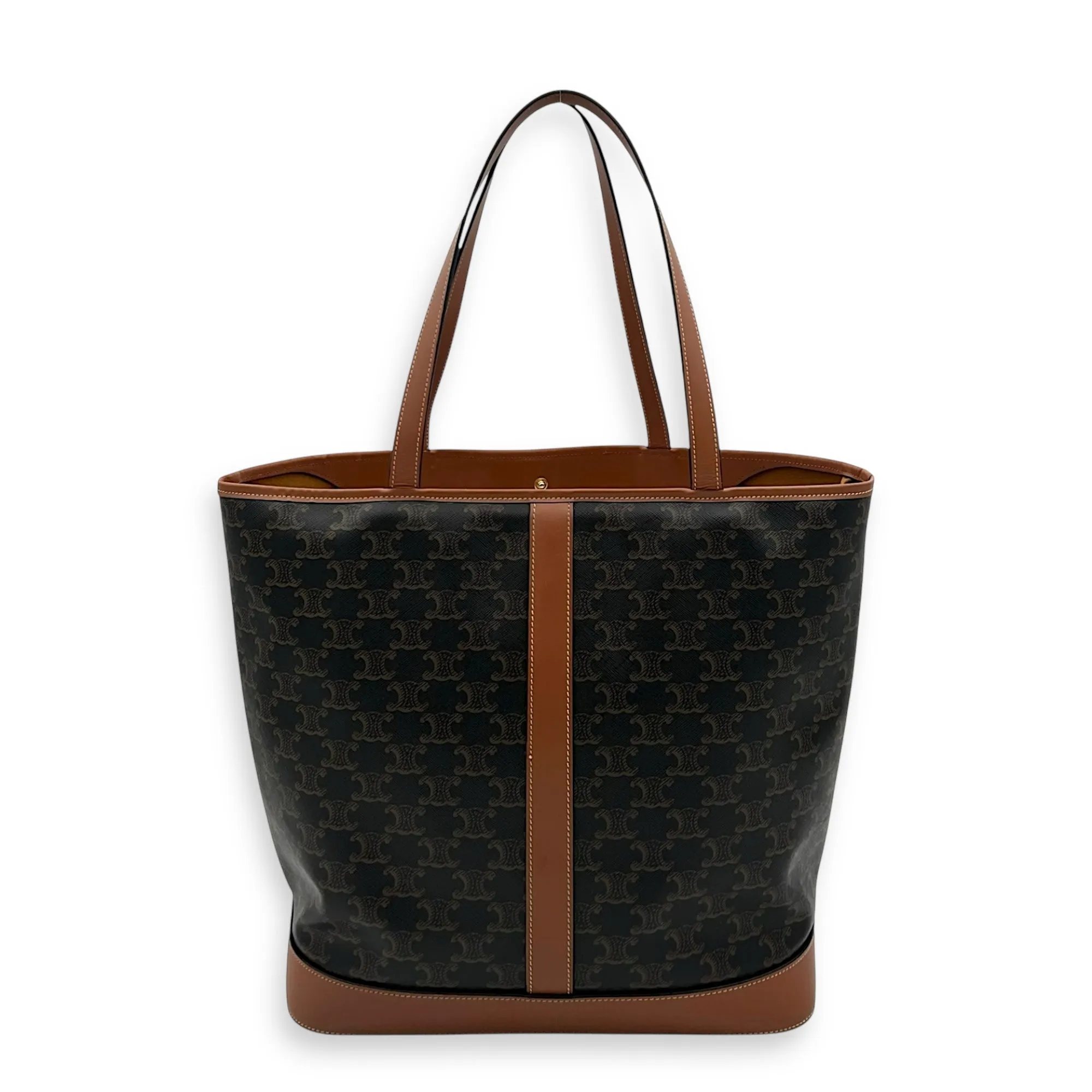 Triomphe Tote Bag Brown in Coated Canvas, Gold hardware