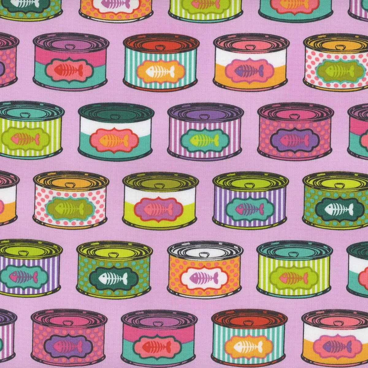 Tula Pink Tabby Road Deja Vu Cat Snacks in Electroberry  fabric