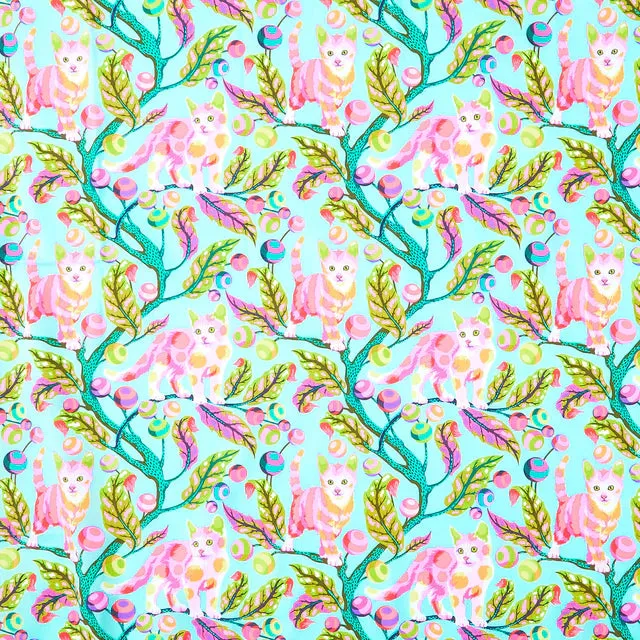 Tula Pink Tabby Road Deja Vu Disco Kitty in Technomint  fabric