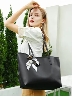 Twilly Scarf Decor Shoulder Tote Bag - Black