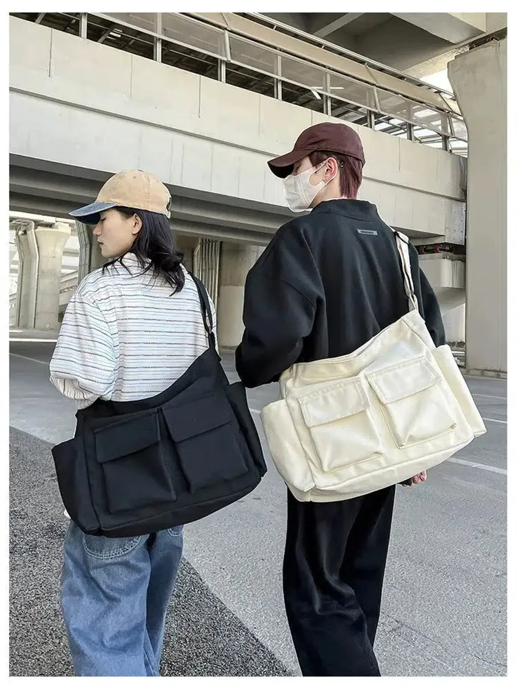 Utility Pockets Casual Canvas Shoulder Bag