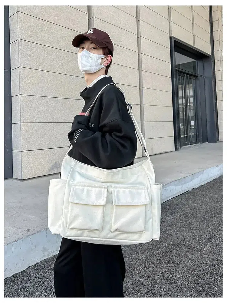 Utility Pockets Casual Canvas Shoulder Bag