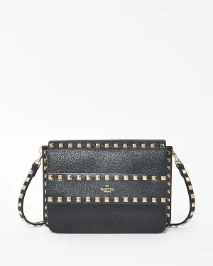 Valentino Black Leather Rockstud Side Slip Crossbody Bag