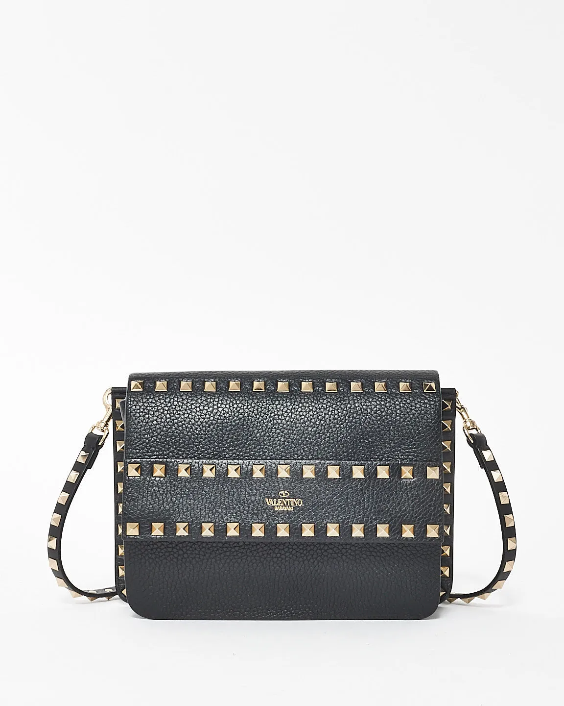 Valentino Black Leather Rockstud Side Slip Crossbody Bag