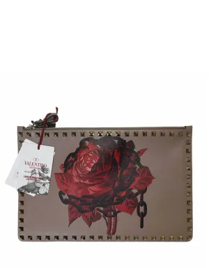 Valentino Poudre Undercover Rose Large Rockstud Clutch Bag