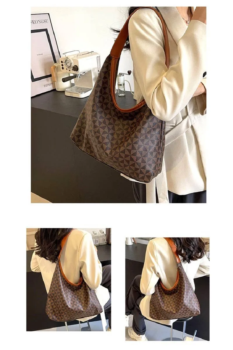 Vegan Leather Boheme Hobo Shoulder Tote Bag: BROWN