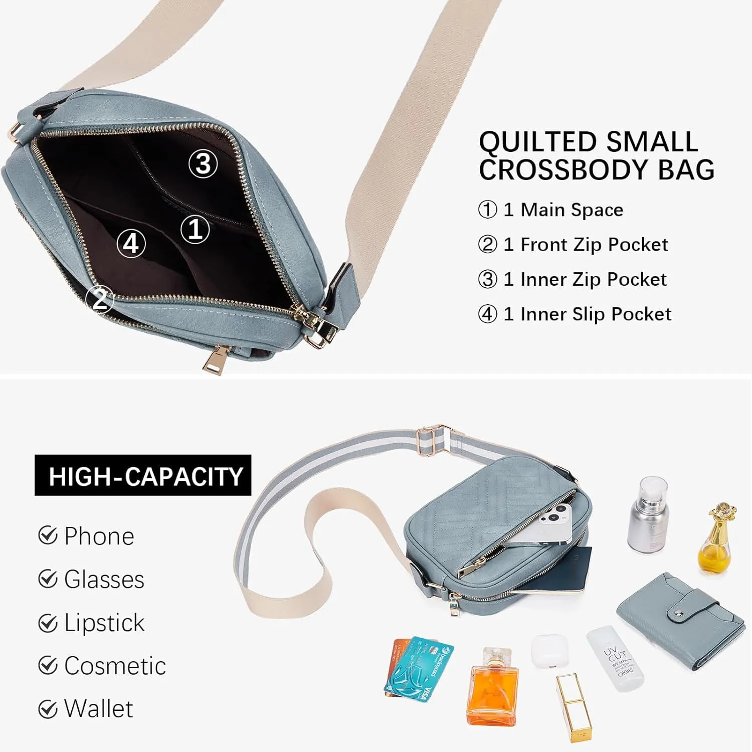 Vegan Leather Crossbody Bags for Women, Shoulder Handbags with Wide Strap