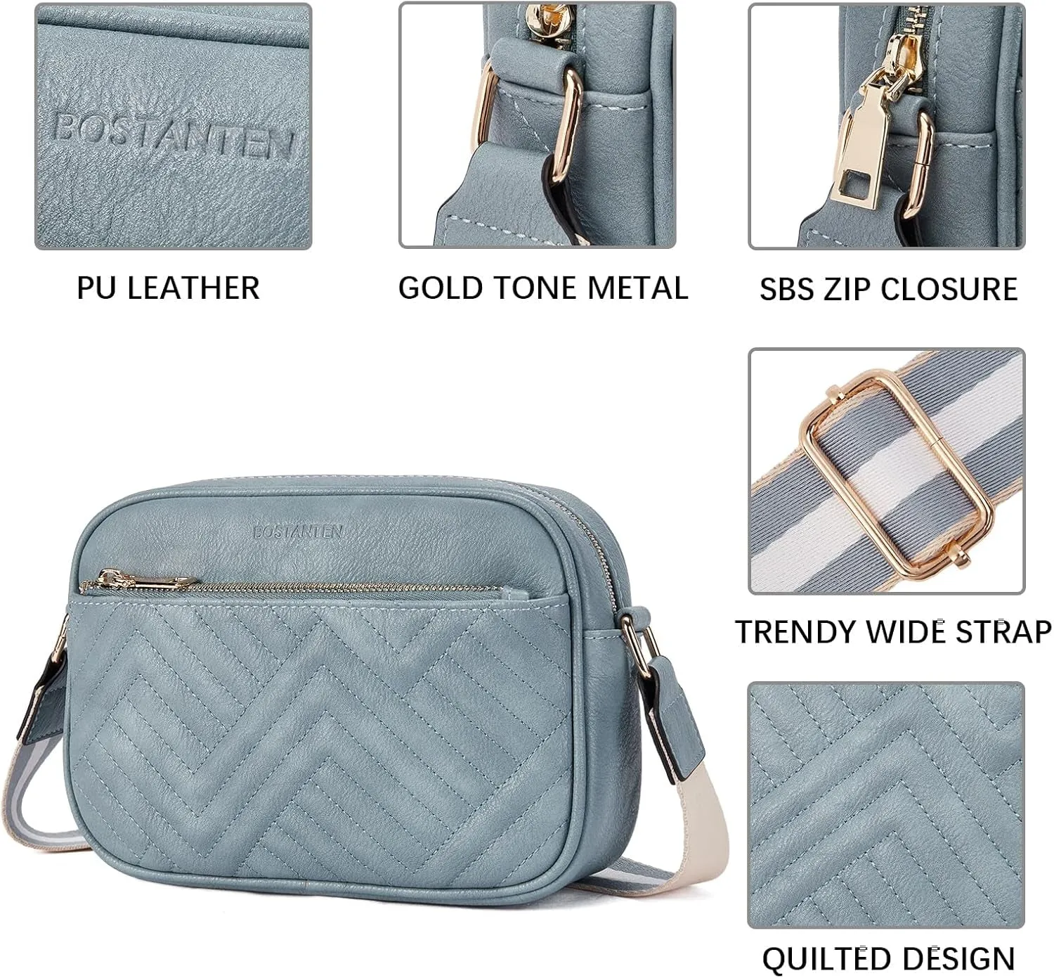 Vegan Leather Crossbody Bags for Women, Shoulder Handbags with Wide Strap