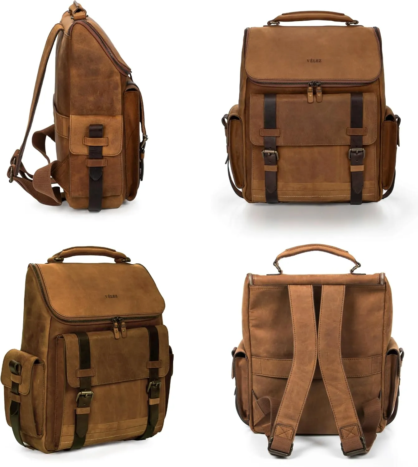 VELEZ Leather Backpack for Men - 15.6 Inch Laptop Bag - Designer Bookbag