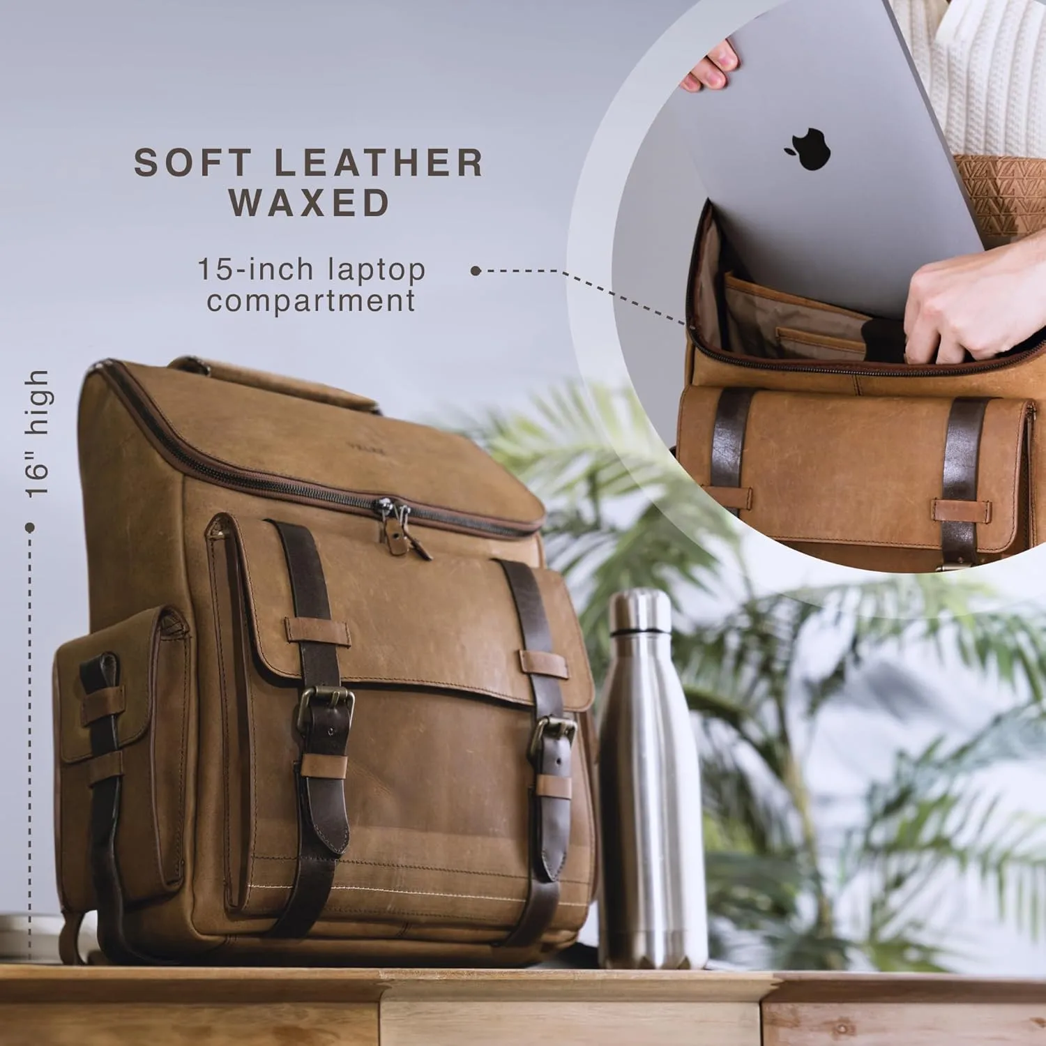 VELEZ Leather Backpack for Men - 15.6 Inch Laptop Bag - Designer Bookbag