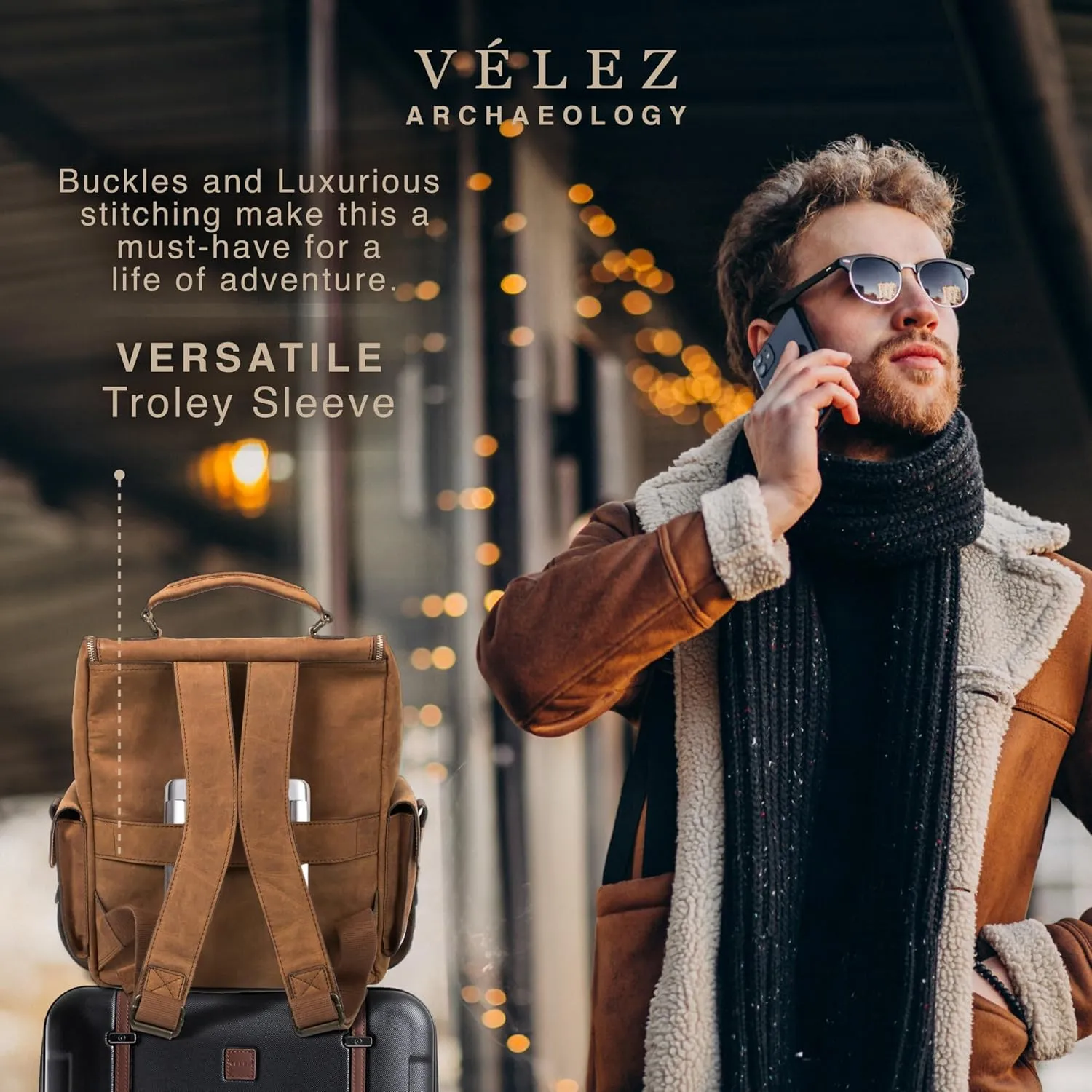 VELEZ Leather Backpack for Men - 15.6 Inch Laptop Bag - Designer Bookbag