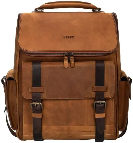 VELEZ Leather Backpack for Men - 15.6 Inch Laptop Bag - Designer Bookbag