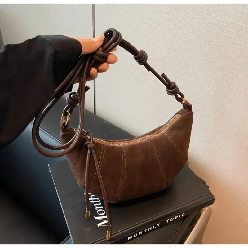 Velvet Material Zipper Shoulder Bag