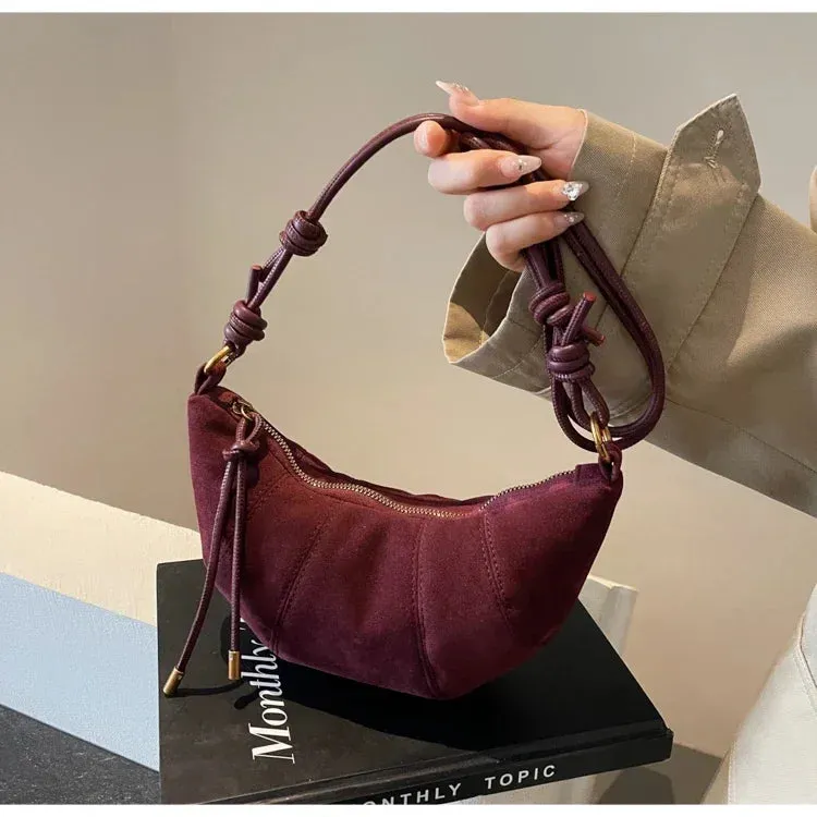 Velvet Material Zipper Shoulder Bag