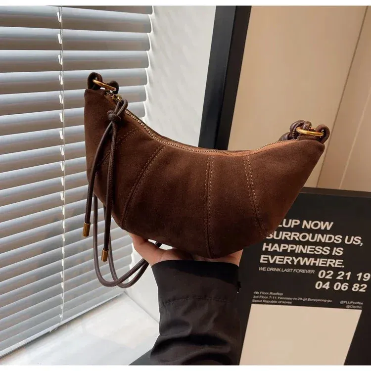 Velvet Material Zipper Shoulder Bag
