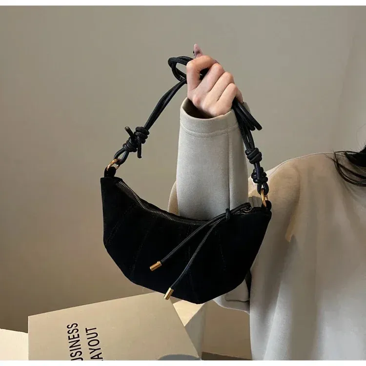 Velvet Material Zipper Shoulder Bag