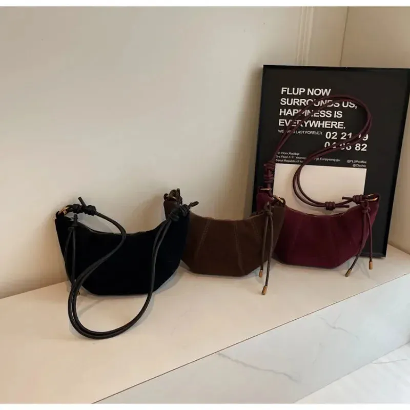 Velvet Material Zipper Shoulder Bag