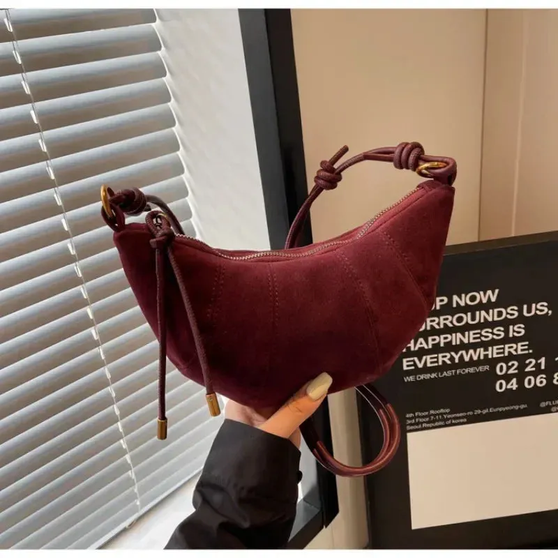 Velvet Material Zipper Shoulder Bag