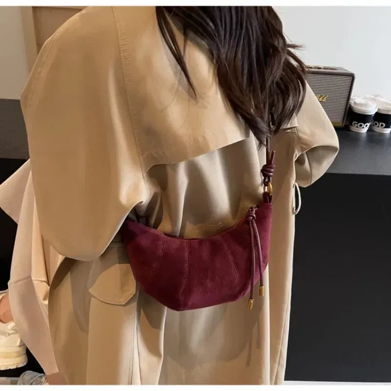 Velvet Material Zipper Shoulder Bag