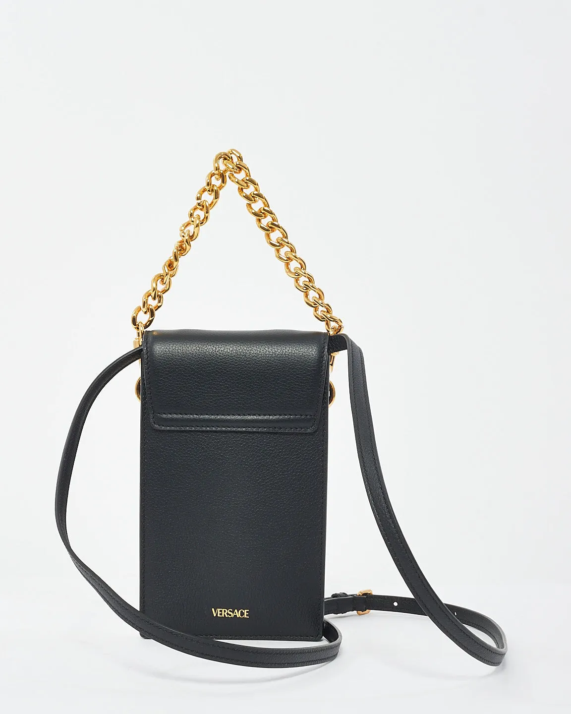 Versace Black Leather Medusa Head Mini Phone Bag
