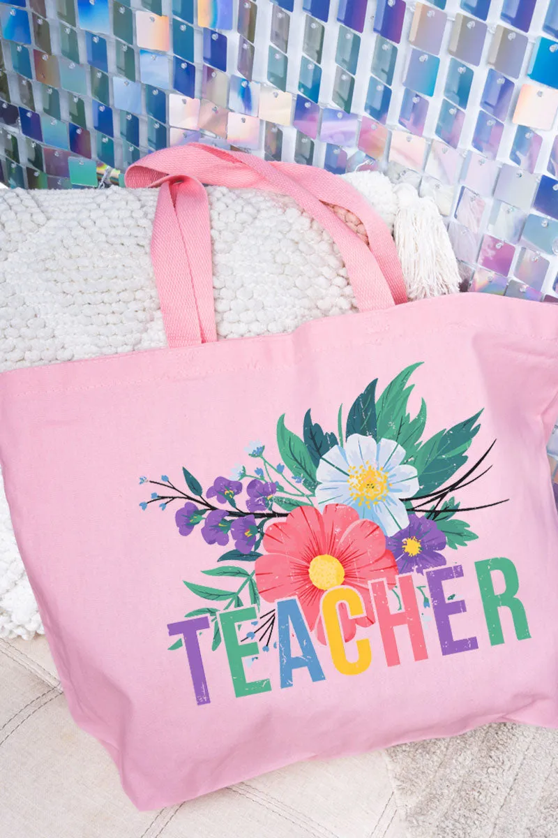 Vibrant Floral Teacher Canvas Jumbo Tote