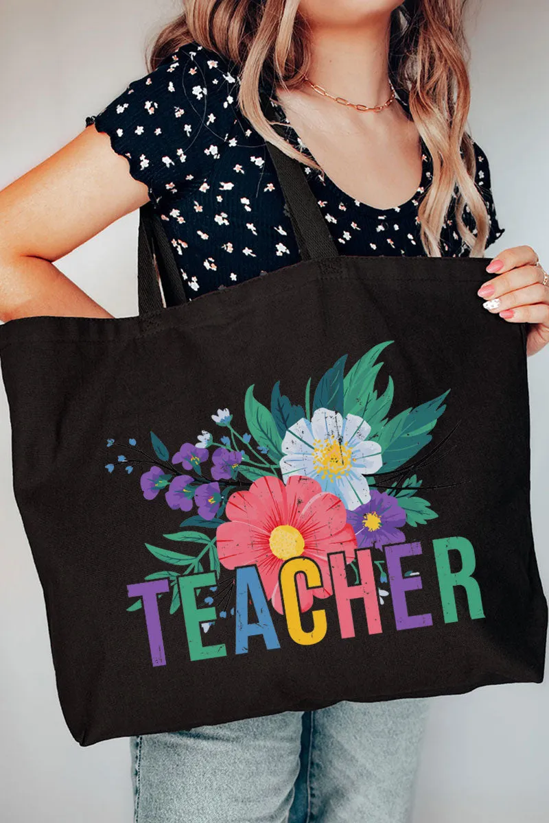 Vibrant Floral Teacher Canvas Jumbo Tote