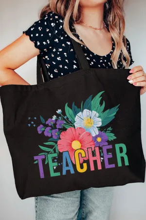 Vibrant Floral Teacher Canvas Jumbo Tote