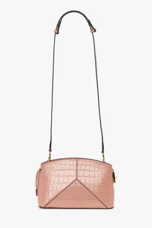 Victoria Crossbody Bag In Blush Pink Croc Embossed Leather