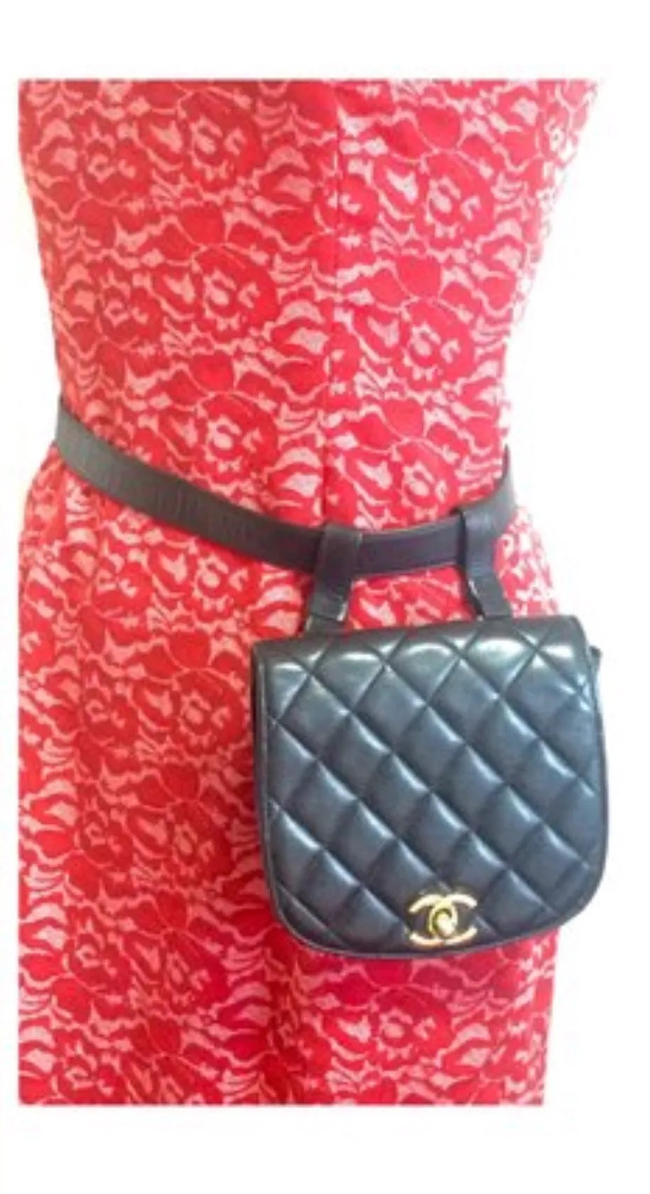 Vintage CHANEL 2.55 black fanny pack, belt bag with round flap and golden CC closure hock. Rare must have piece.