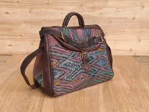 Vintage kilim & leather bag kilim boho handbag | handmade travel moroccan weekender duffel | women hobo carry on bag | unique travel bag