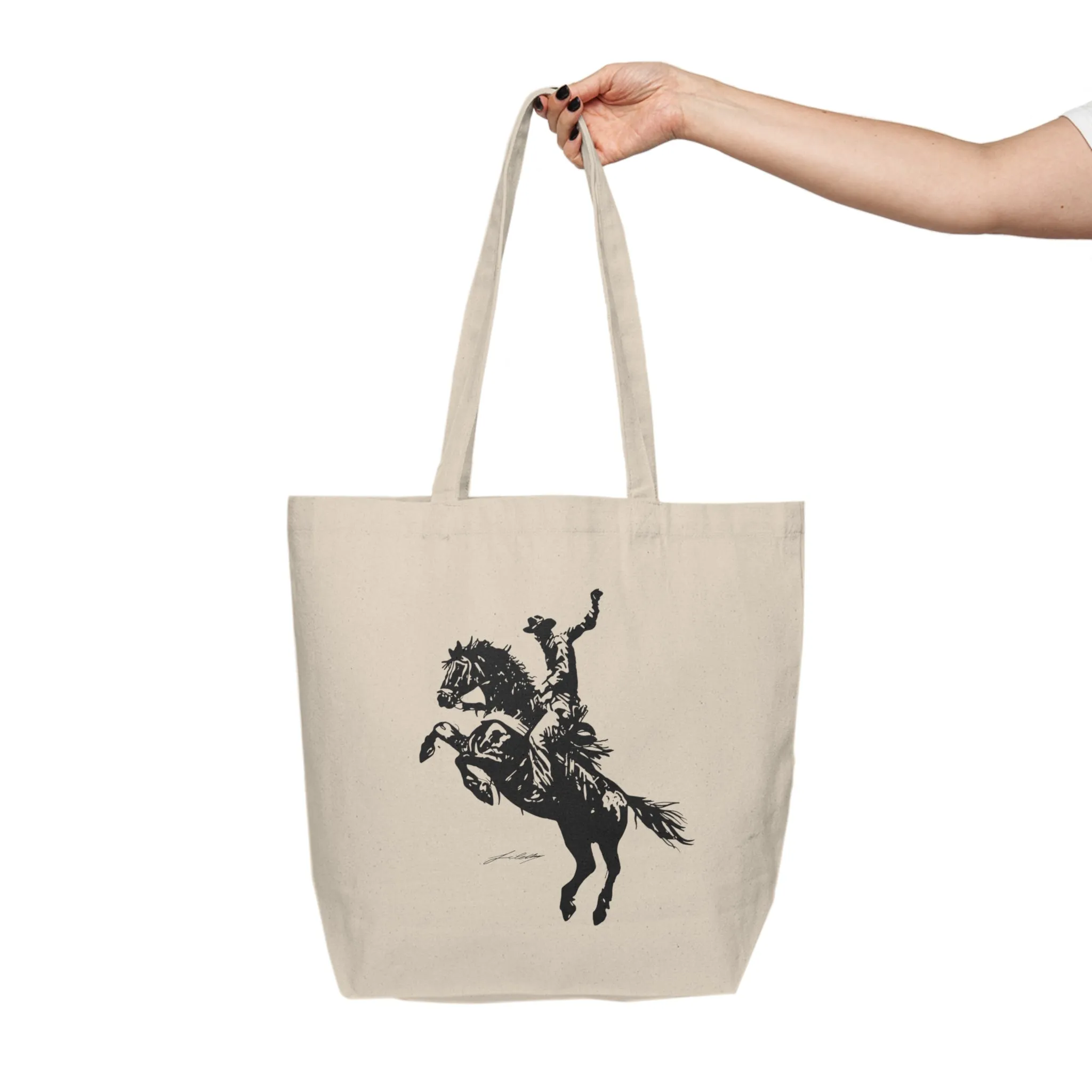 Western Rodeo Canvas Tote Bag - Equestrian Style Shopping Bag