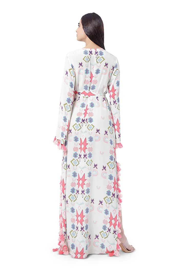 WHITE PRINTED KAFTAN