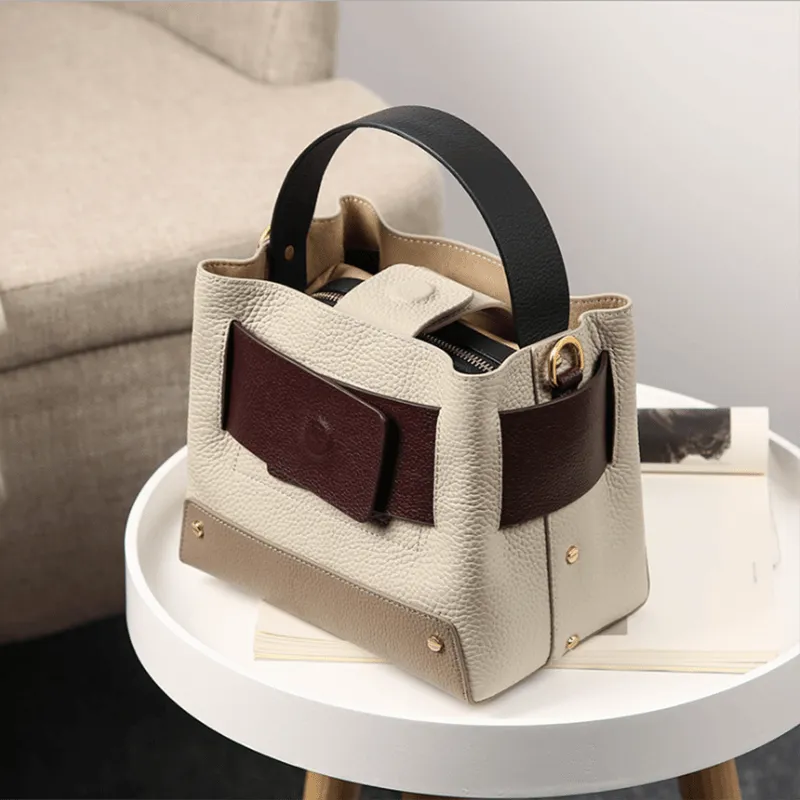 Wide Handle Natural Cowhide Leather Ladies Shoulder Bag